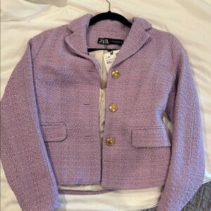NWT Zara Lavender Tweed Jacket with Gold Accents. Never worn.